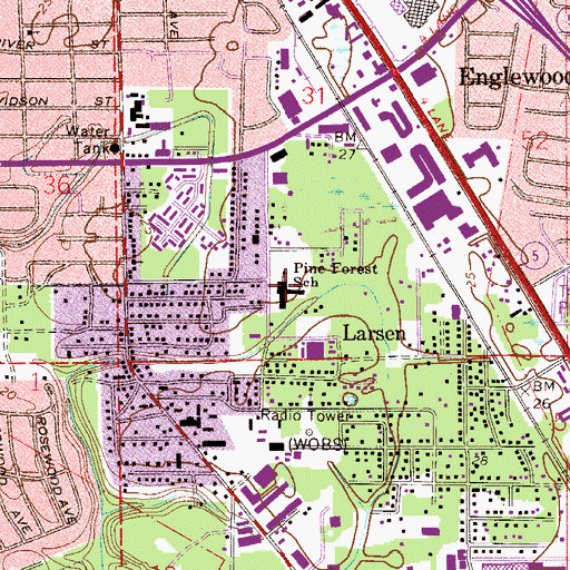 Topographic Map of Pine Forest School of the Arts, FL