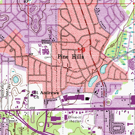 Topographic Map of Pine Hills, FL