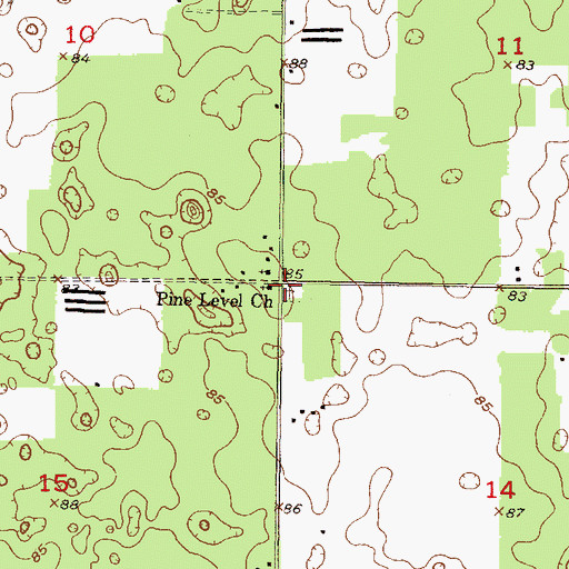 Topographic Map of Pine Level Church, FL