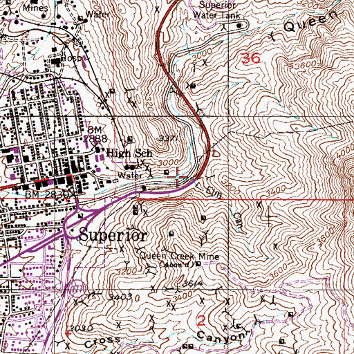 Topographic Map of Elm Canyon, AZ