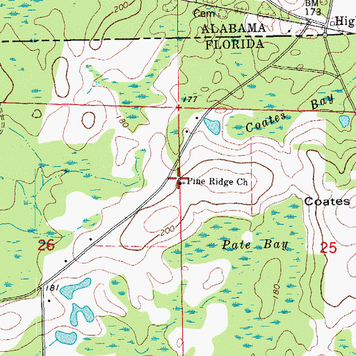 Topographic Map of Pine Ridge Church, FL