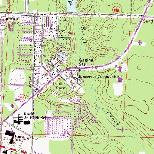 Topographic Map of Pinecrest Community Church, FL