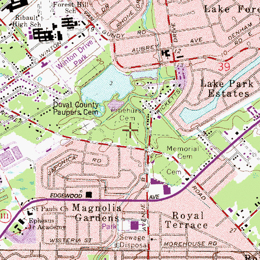 Topographic Map of Pinehurst Cemetery, FL