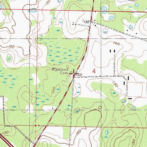 Topographic Map of Pineland Cemetery, FL