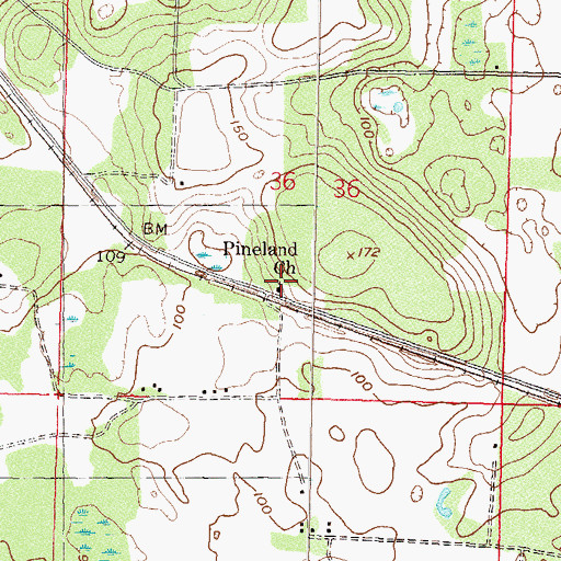 Topographic Map of Pineland Church, FL