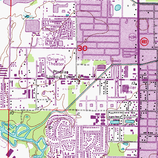 Topographic Map of Pinellas Lookout Tower, FL
