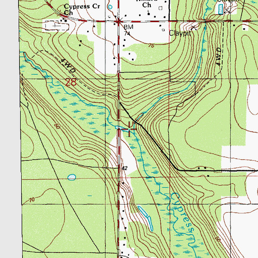 Topographic Map of Pitts Mill Creek, FL