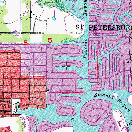 Topographic Map of Placido Bayou, FL