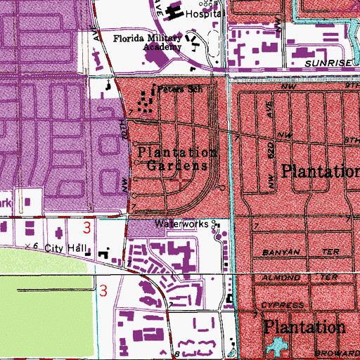 Topographic Map of Plantation Gardens, FL