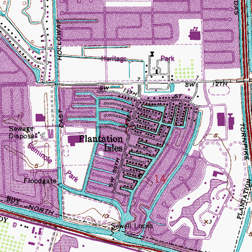 Topographic Map of Plantation Isles, FL