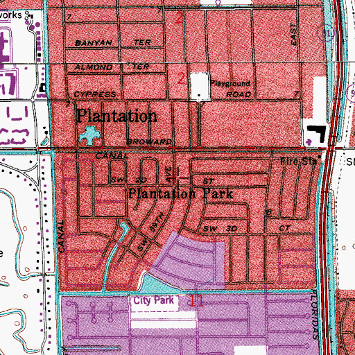 Topographic Map of Plantation Park, FL