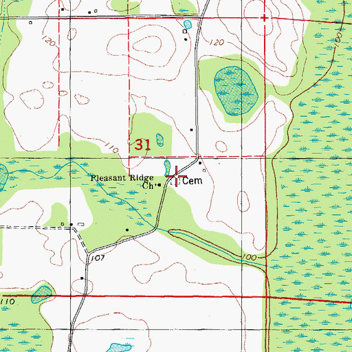 Topographic Map of Pleasant Ridge Church, FL