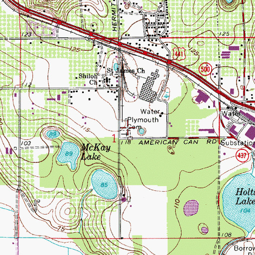 Topographic Map of Plymouth Cemetery, FL
