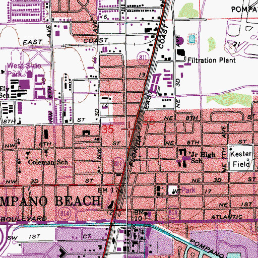 Topographic Map of Pompano Beach, FL