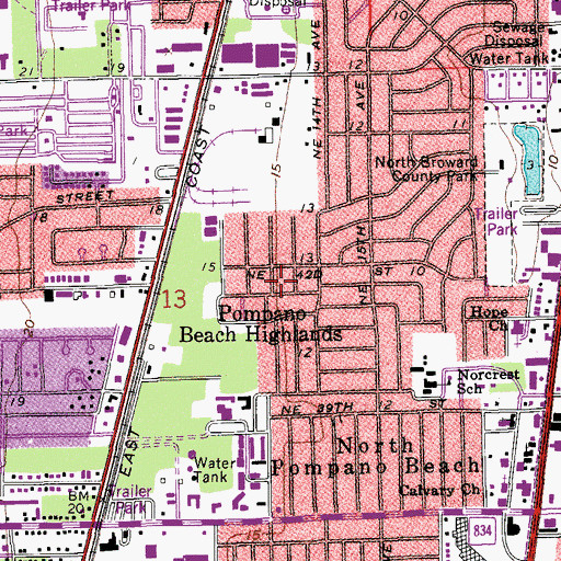 Topographic Map of Pompano Beach Highlands, FL