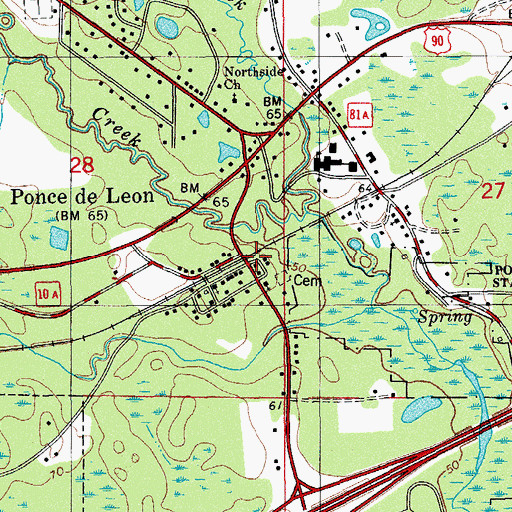 Topographic Map of Ponce de Leon, FL