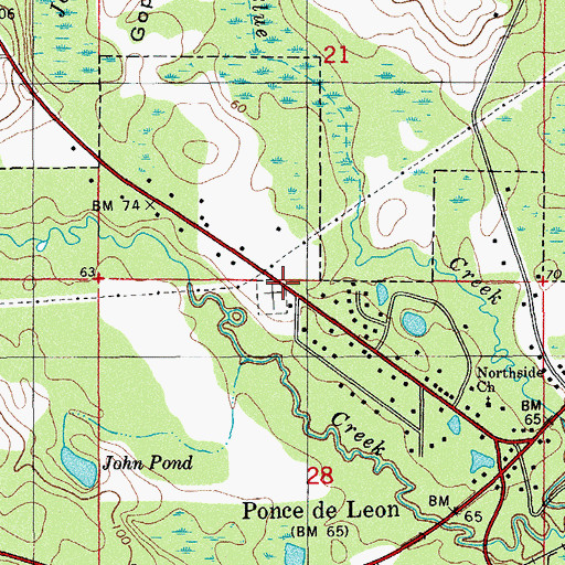 Topographic Map of Ponce de Leon Cemetery, FL