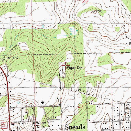 Topographic Map of Pope Cemetery, FL