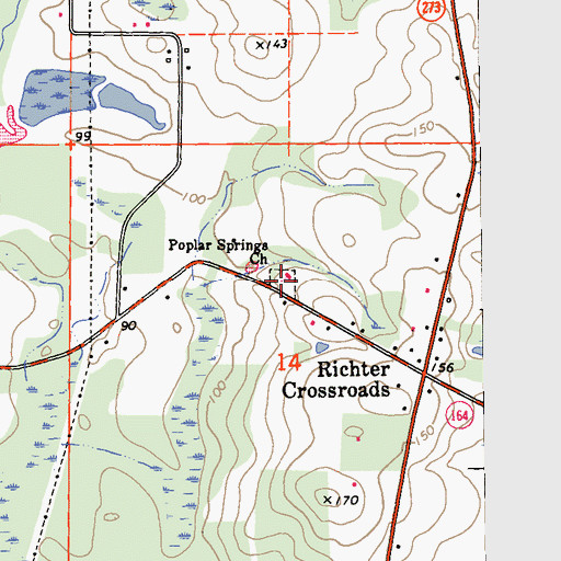 Topographic Map of Poplar Springs Church, FL