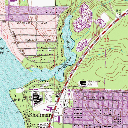 Topographic Map of Poquito Bayou, FL