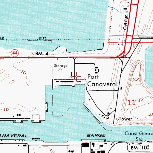 Topographic Map of Port Canaveral, FL