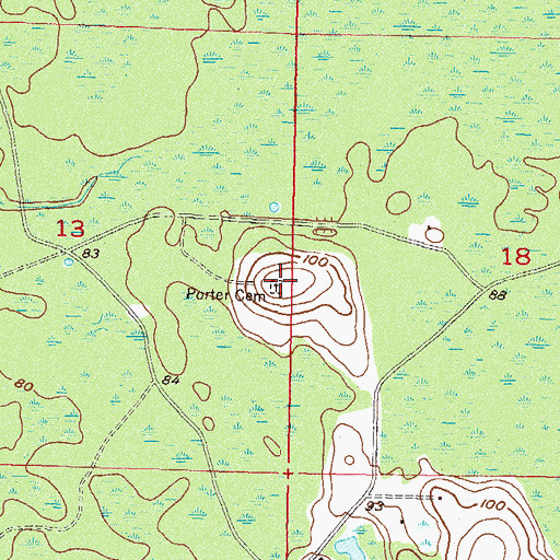 Topographic Map of Porter Cemetery, FL