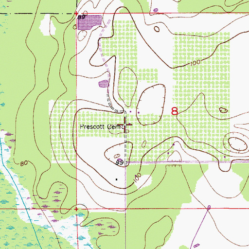 Topographic Map of Prescott Cemetery, FL