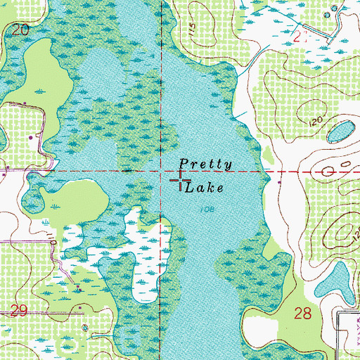 Topographic Map of Pretty Lake, FL
