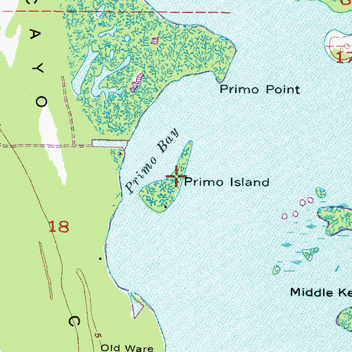 Topographic Map of Primo Island, FL