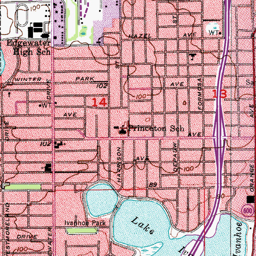 Topographic Map of Princeton School, FL