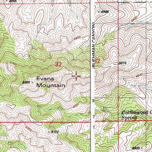 Topographic Map of Evans Mountain, AZ