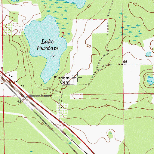 Topographic Map of Purdom Cemetery, FL