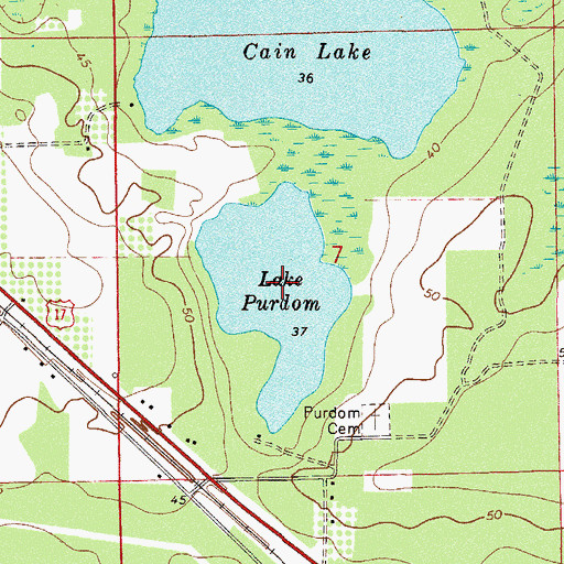 Topographic Map of Lake Purdom, FL