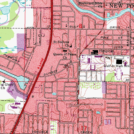 Topographic Map of Queen of Peace Church, FL