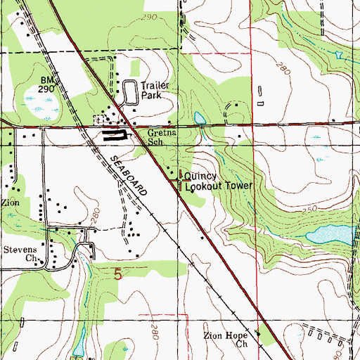 Topographic Map of Quincy Lookout Tower, FL