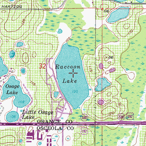 Topographic Map of Raccoon Lake, FL