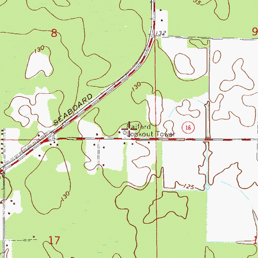 Topographic Map of Raiford Lookout Tower, FL