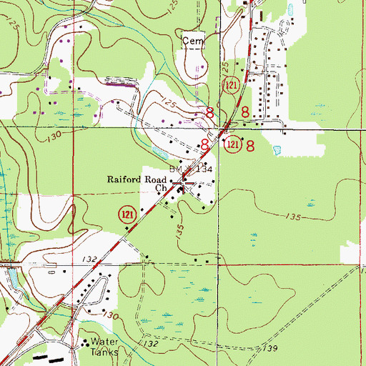 Topographic Map of Raiford Road Church, FL