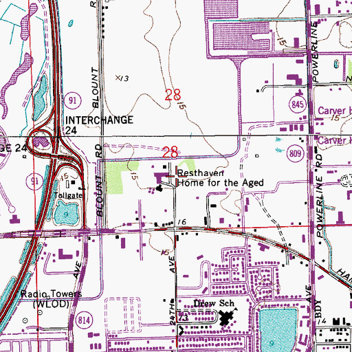 Topographic Map of Resthaven Home for the Aged, FL