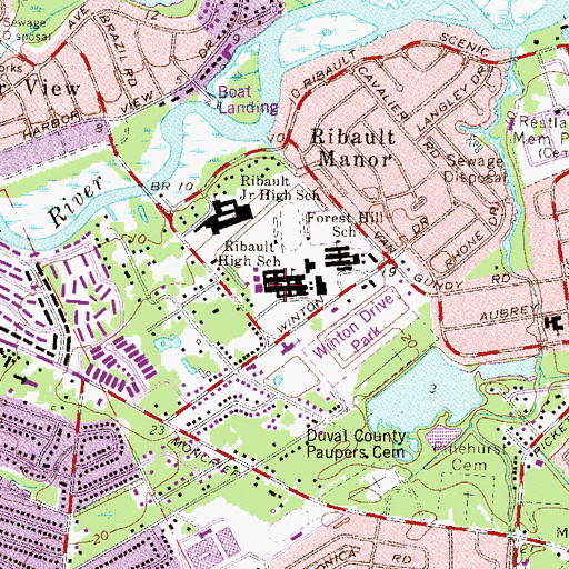 Topographic Map of Jean Ribault High School, FL
