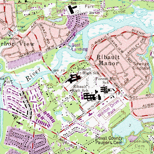 Topographic Map of Jean Ribault Middle School, FL