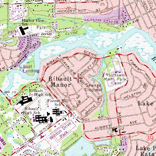 Topographic Map of Ribault Manor, FL