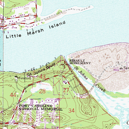 Topographic Map of Ribault Monument, FL