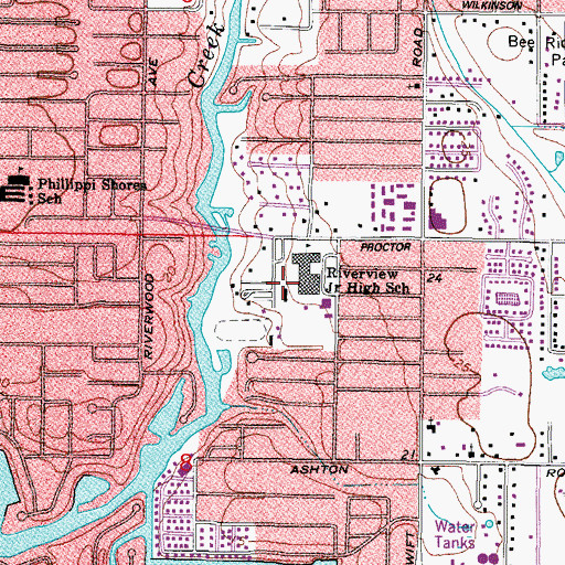 Topographic Map of Riverview High School, FL