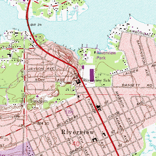 Topographic Map of Riverview School, FL