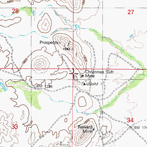 Topographic Map of Christmas Gift Mine, AZ