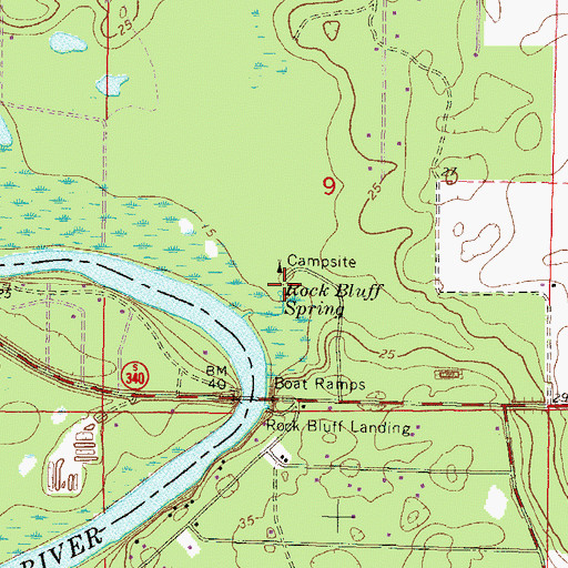 Topographic Map of Rock Bluff Spring, FL