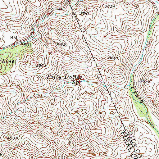 Topographic Map of Fifty Dollar Spring, AZ