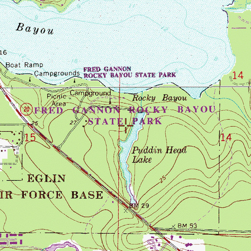 Topographic Map of Fred Gannon Rocky Bayou State Recreation Area, FL
