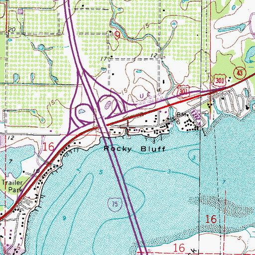 Topographic Map of Rocky Bluff, FL